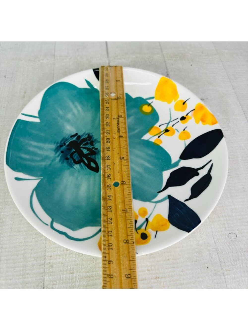 Baum Brothers BELLA FLORAL Turquoise Yellow Floral Salad Lunch Plates Set of 4 - Picture 11 of 16